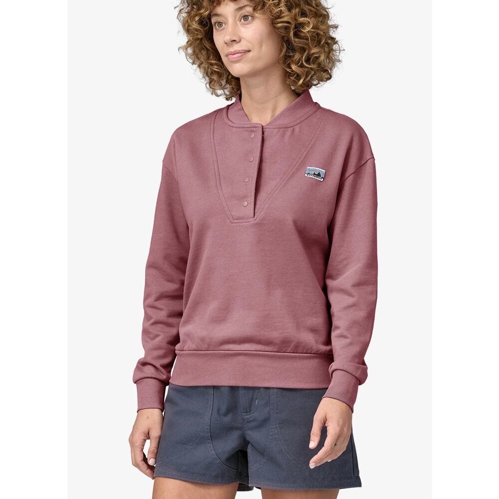 Patagonia Organic Cotton Pilot Snap Sweatshirt Mauve Pink Medium
